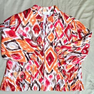 Chico's  Orange and Red Open Front Blazer Jacket Cotton Linen Blend Size 2 Large